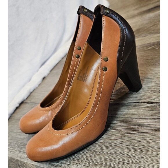 Academia Twee Indie Steampunk Pump Heels Women's 6M Tan Brown Stacked Heel READ - Picture 1 of 7